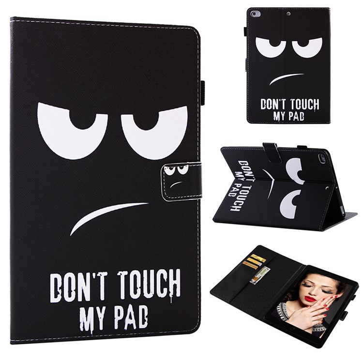 Patterned PU Leather Case with Stand for iPad 9.7 (2018) / 9.7 (2017) - Big Eyes & Warning-1