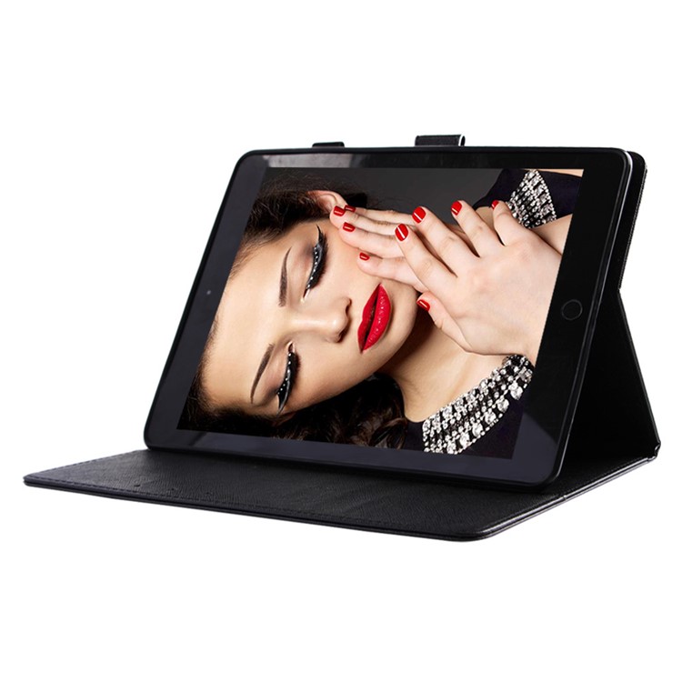 Patterned PU Leather Case with Stand for iPad 9.7 (2018) / 9.7 (2017) - Big Eyes & Warning-5