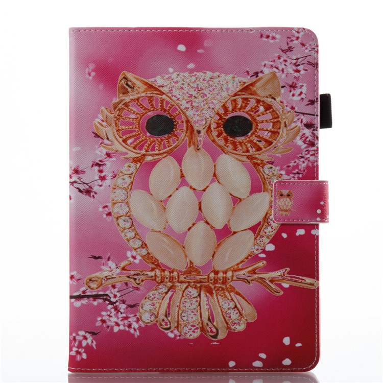 For iPad 9.7 (2017) Patterned Wallet Leather Stand Case with SIM Card / Stylus Pen Holder - Gold Owl-2