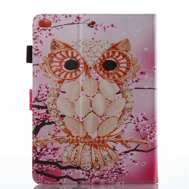 For iPad 9.7 (2017) Patterned Wallet Leather Stand Case with SIM Card / Stylus Pen Holder - Gold Owl-3