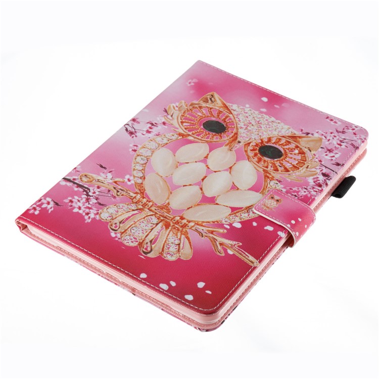 For iPad 9.7 (2017) Patterned Wallet Leather Stand Case with SIM Card / Stylus Pen Holder - Gold Owl-4