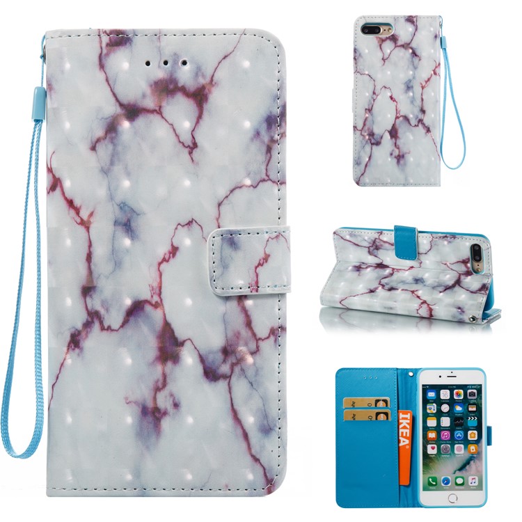 Marble Pattern Stand Wallet Flip Case with Strap for iPhone 7 Plus - Dark Purple-1