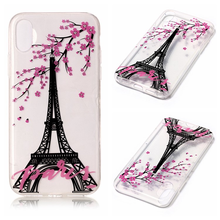 Clear IMD TPU Gel Back Case for iPhone 8 - Eiffel Tower and Plum Flowers-1