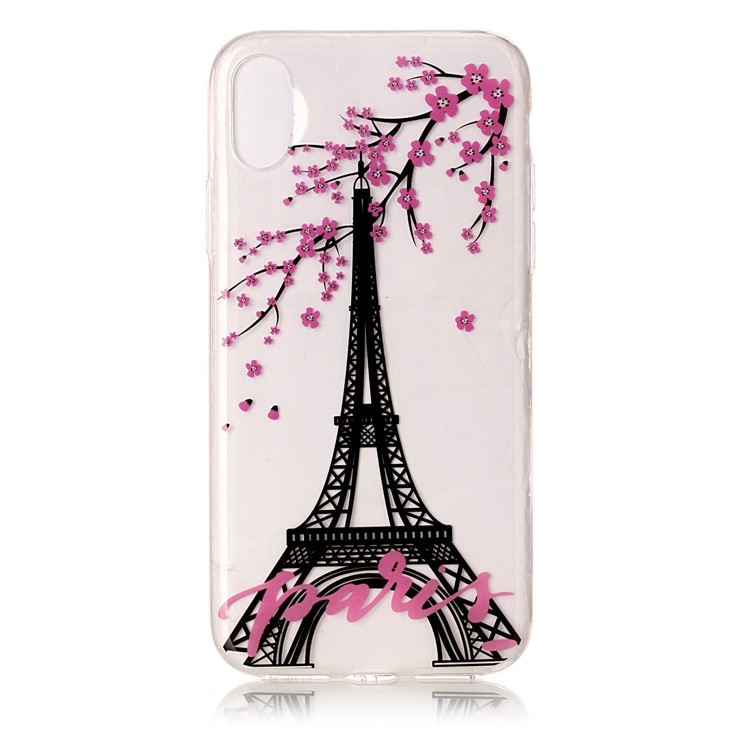 Clear IMD TPU Gel Back Case for iPhone 8 - Eiffel Tower and Plum Flowers-2