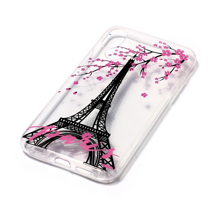 Clear IMD TPU Gel Back Case for iPhone 8 - Eiffel Tower and Plum Flowers-3