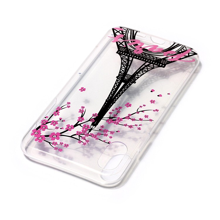 Clear IMD TPU Gel Back Case for iPhone 8 - Eiffel Tower and Plum Flowers-4