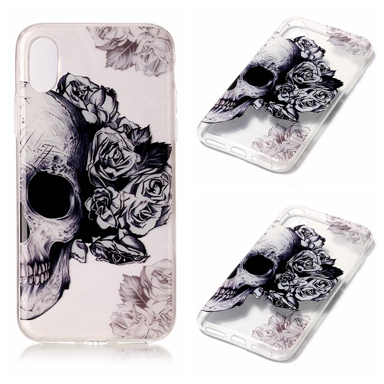Lightweight IMD TPU Gel Case Accessory for iPhone XS / X/Ten 5.8 inch - Skull and Rose-1