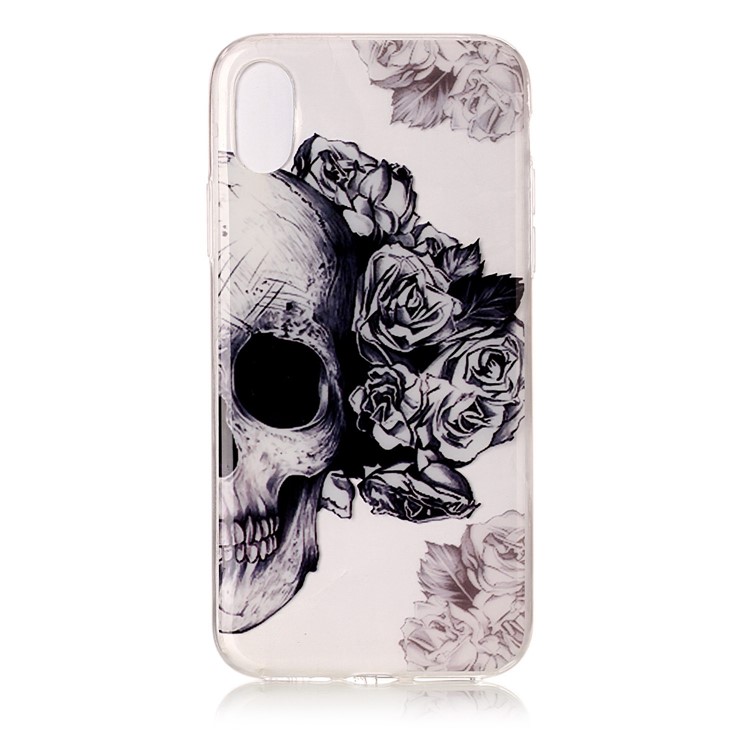 Lightweight IMD TPU Gel Case Accessory for iPhone XS / X/Ten 5.8 inch - Skull and Rose-2