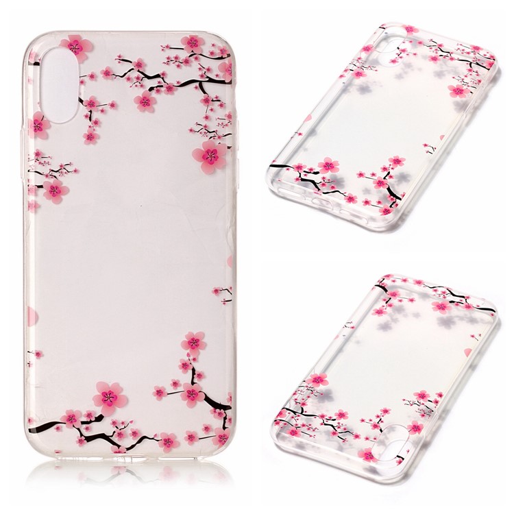 For iPhone XS / X/Ten 5.8 inch Clear IMD TPU Gel Protective Cover - Peach Blossoms-1