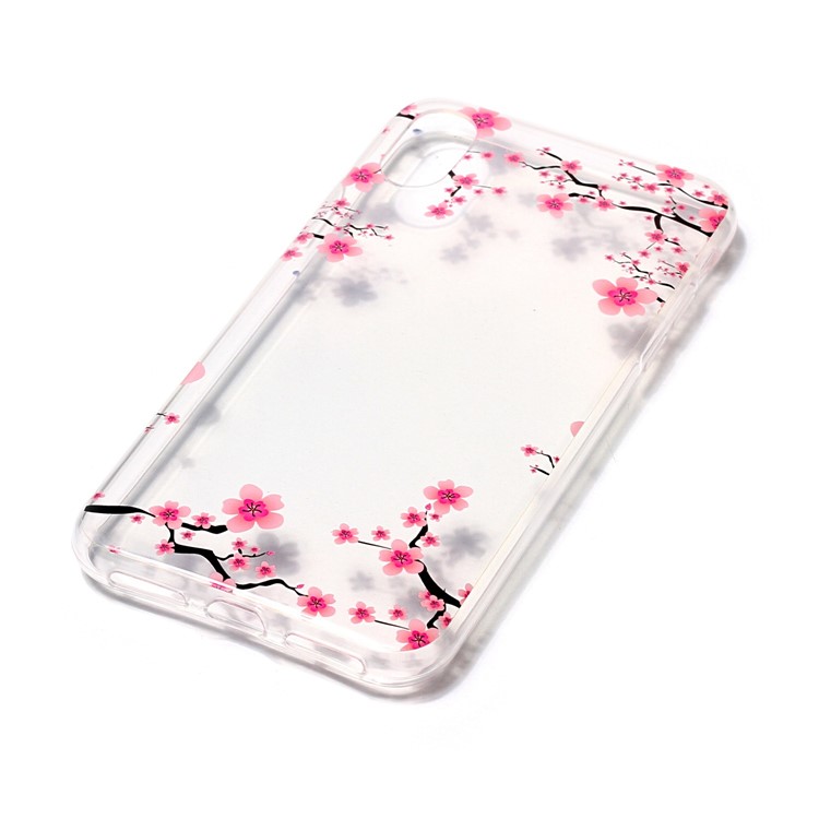 For iPhone XS / X/Ten 5.8 inch Clear IMD TPU Gel Protective Cover - Peach Blossoms-3