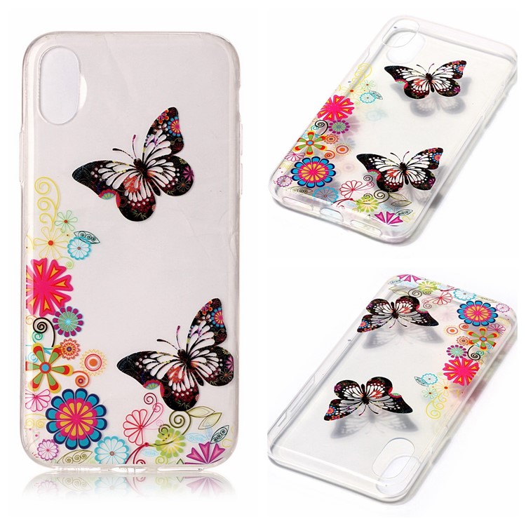 Transparent IMD TPU Gel Back Cover for iPhone XS / X/Ten 5.8 inch - Butterflies and Floral Patterns-1