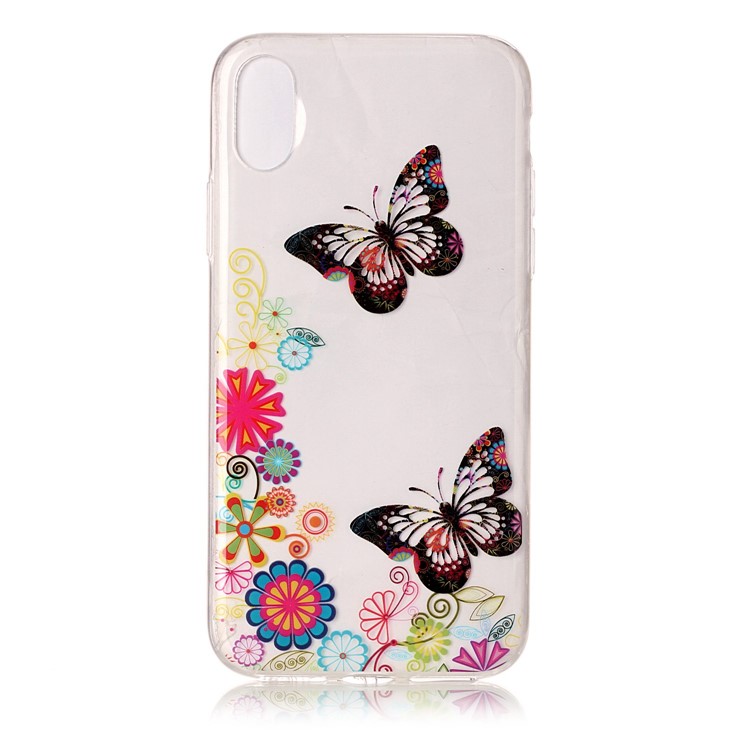 Transparent IMD TPU Gel Back Cover for iPhone XS / X/Ten 5.8 inch - Butterflies and Floral Patterns-2
