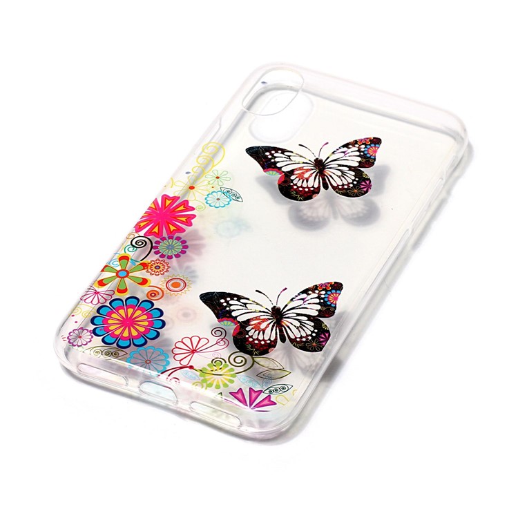 Transparent IMD TPU Gel Back Cover for iPhone XS / X/Ten 5.8 inch - Butterflies and Floral Patterns-3