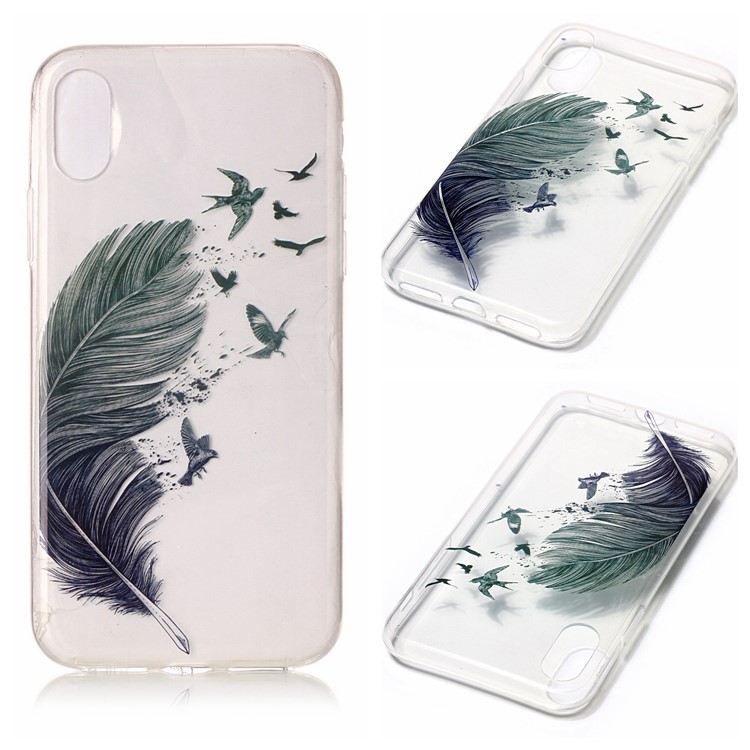 Clear IMD Gel TPU Phone Back Shell for iPhone XS / X/Ten 5.8 inch - Feather-1