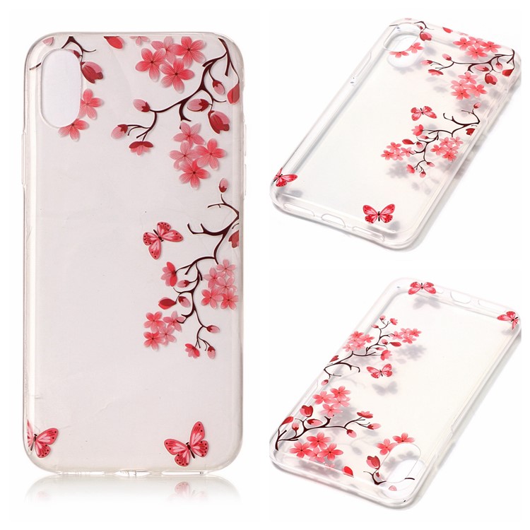 For iPhone XS / X/10 5.8 inch Clear IMD TPU Gel Shell Case - Red Butterflies and Flowers-1