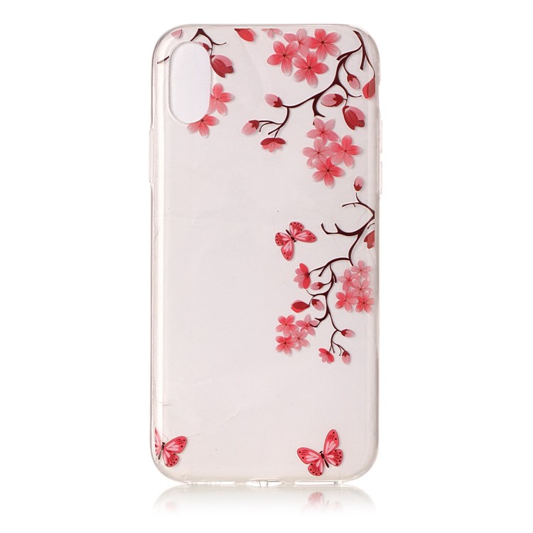 For iPhone XS / X/10 5.8 inch Clear IMD TPU Gel Shell Case - Red Butterflies and Flowers-2