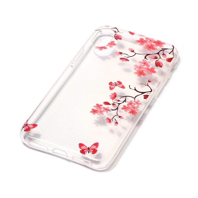 For iPhone XS / X/10 5.8 inch Clear IMD TPU Gel Shell Case - Red Butterflies and Flowers-3