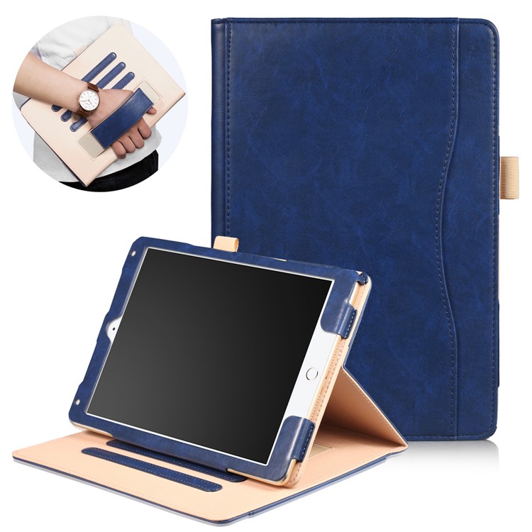 For iPad 9.7 (2017) / Air 2 / Air Auto Wake and Sleep PU Leather Stand Case Cover with Stylus Pen Slot - Dark Blue-1