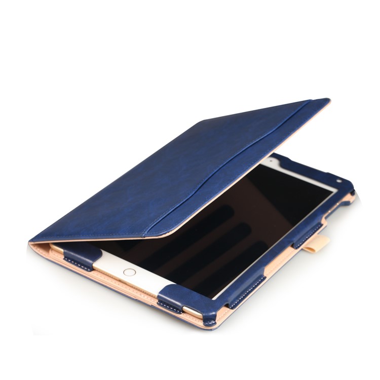For iPad 9.7 (2017) / Air 2 / Air Auto Wake and Sleep PU Leather Stand Case Cover with Stylus Pen Slot - Dark Blue-10