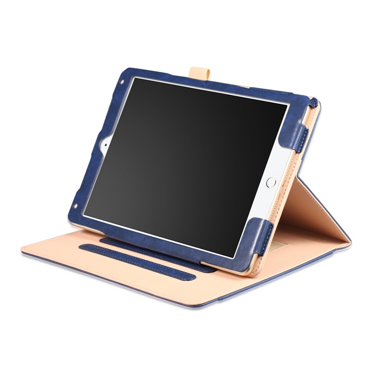 For iPad 9.7 (2017) / Air 2 / Air Auto Wake and Sleep PU Leather Stand Case Cover with Stylus Pen Slot - Dark Blue-4