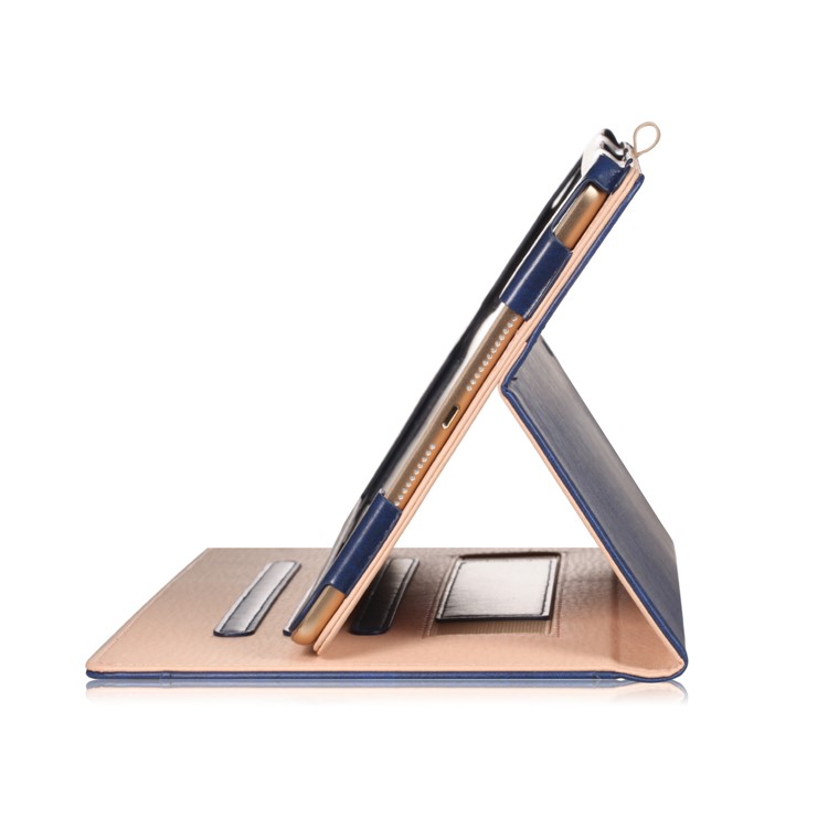 For iPad 9.7 (2017) / Air 2 / Air Auto Wake and Sleep PU Leather Stand Case Cover with Stylus Pen Slot - Dark Blue-5