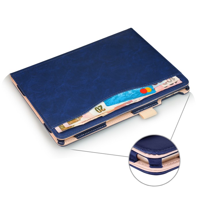 For iPad 9.7 (2017) / Air 2 / Air Auto Wake and Sleep PU Leather Stand Case Cover with Stylus Pen Slot - Dark Blue-6