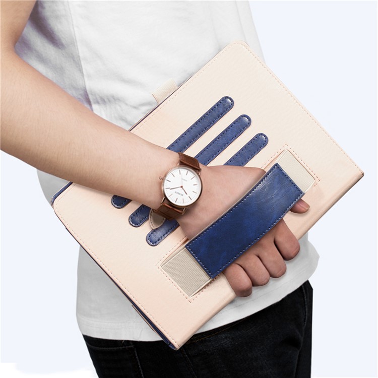For iPad 9.7 (2017) / Air 2 / Air Auto Wake and Sleep PU Leather Stand Case Cover with Stylus Pen Slot - Dark Blue-7