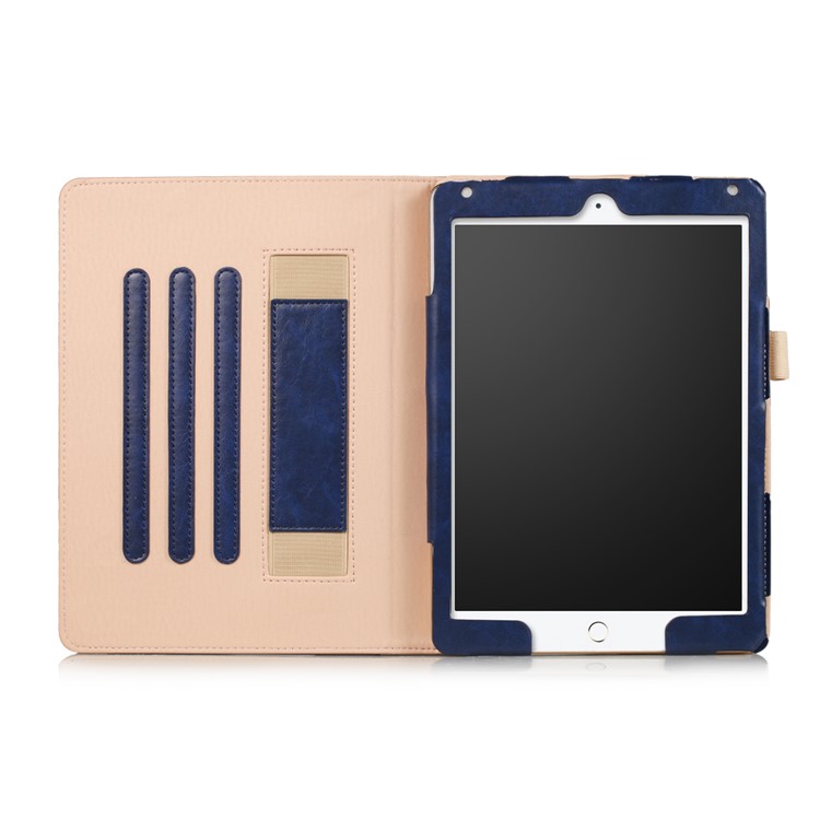 For iPad 9.7 (2017) / Air 2 / Air Auto Wake and Sleep PU Leather Stand Case Cover with Stylus Pen Slot - Dark Blue-8