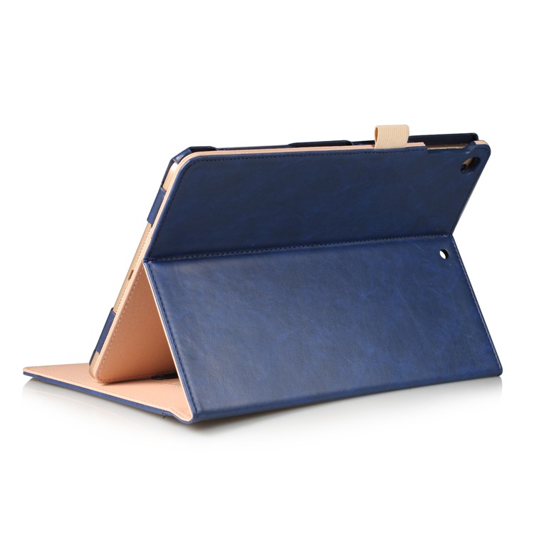 For iPad 9.7 (2017) / Air 2 / Air Auto Wake and Sleep PU Leather Stand Case Cover with Stylus Pen Slot - Dark Blue-9