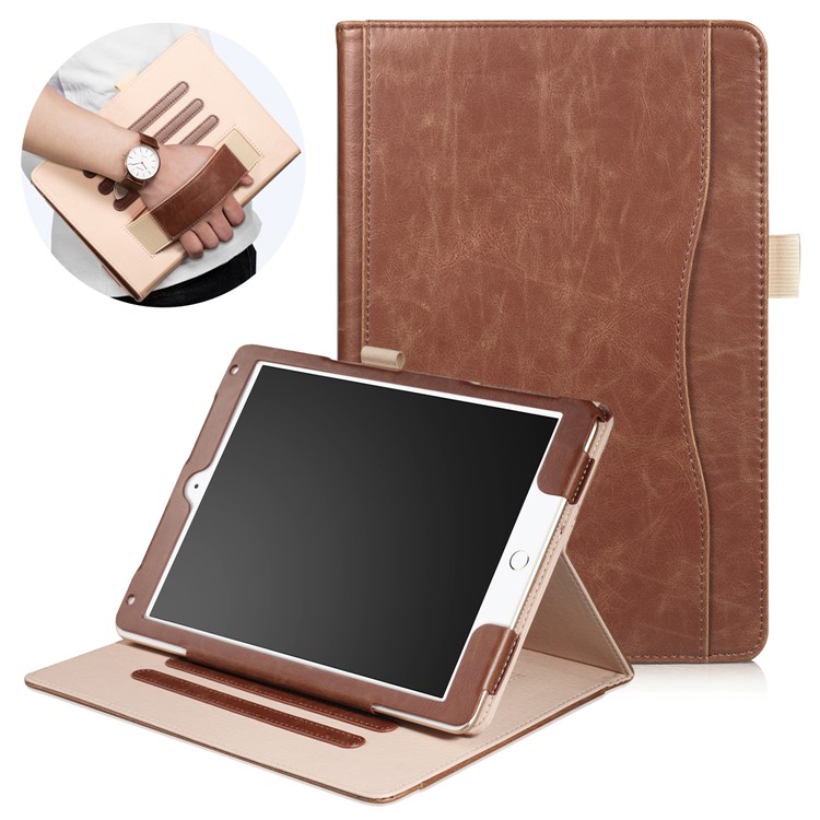 For iPad 9.7 (2017) / Air 2 / Air Auto Wake and Sleep PU Leather Stand Case Accessory - Brown-1