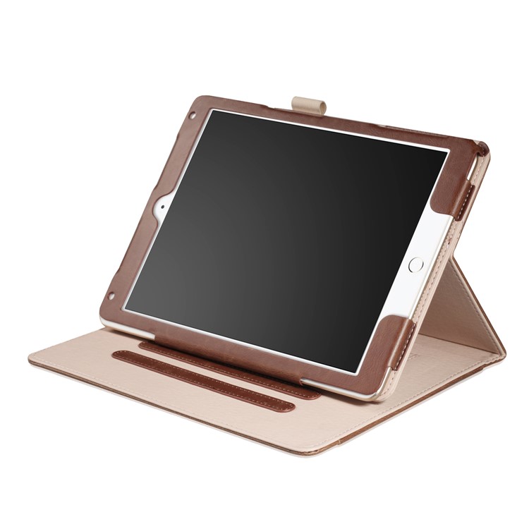 For iPad 9.7 (2017) / Air 2 / Air Auto Wake and Sleep PU Leather Stand Case Accessory - Brown-4