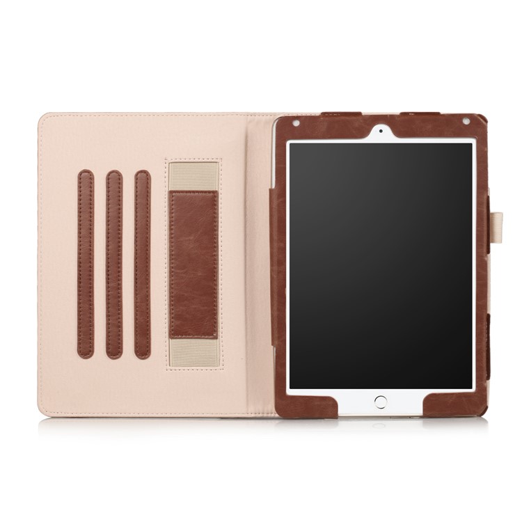 For iPad 9.7 (2017) / Air 2 / Air Auto Wake and Sleep PU Leather Stand Case Accessory - Brown-8