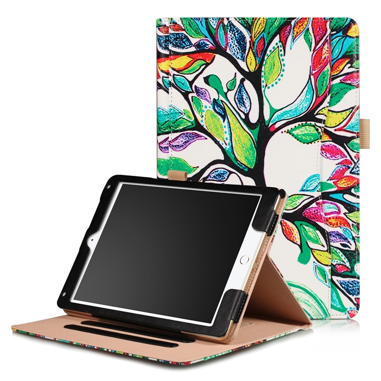 Pattern Printing Wallet Leather Stand Casing for ipad 9.7 2017 /air /air 2 - Colored Tree-1