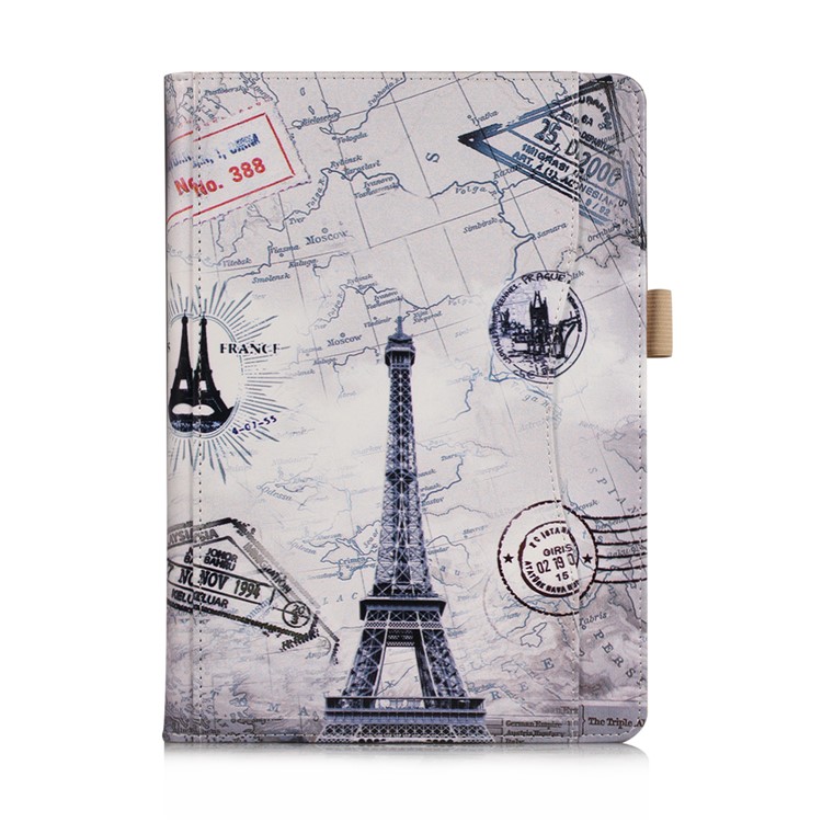 Pattern Printing Wallet Leather Stand Cover for ipad 9.7 2017 /air /air 2 - Eiffel Tower and Map-2