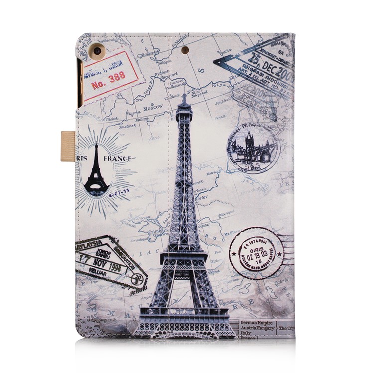 Pattern Printing Wallet Leather Stand Cover for ipad 9.7 2017 /air /air 2 - Eiffel Tower and Map-3