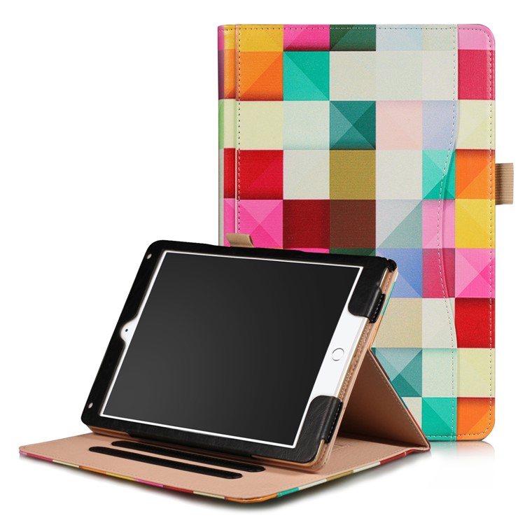 Pattern Printing Wallet Leather Stand Shell for ipad 9.7 2017 /air /air 2 - Colorful Triangle Grid