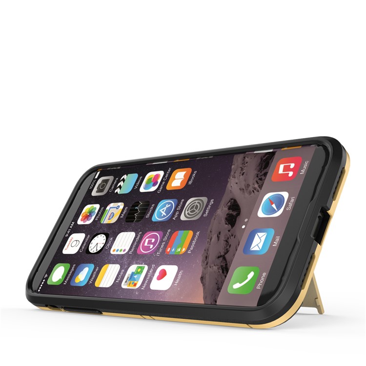 Per iPhone X /10 5.8 inch Custodia in plastica con custodia in plastica rigida TPU con staffa - Oro-5