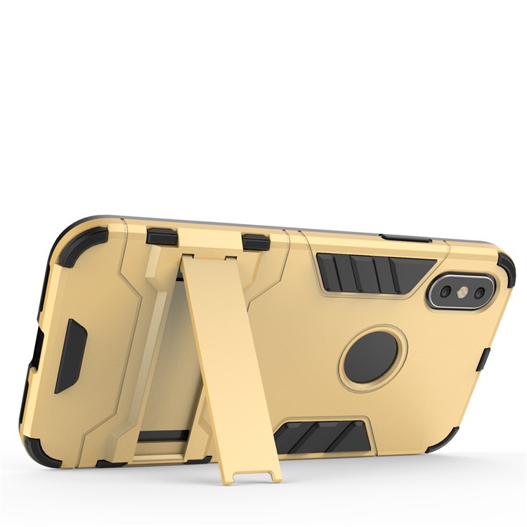 Per iPhone X /10 5.8 inch Custodia in plastica con custodia in plastica rigida TPU con staffa - Oro-7
