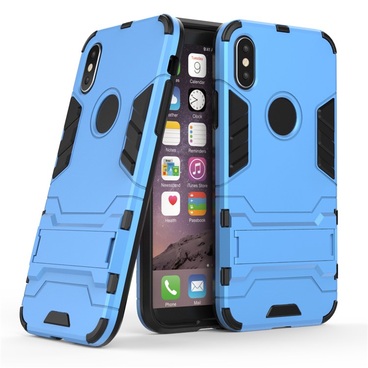 

For iPhone X/10 5.8 inch Cool Guard Plastic TPU Back Casing with Kickstand - Baby Blue