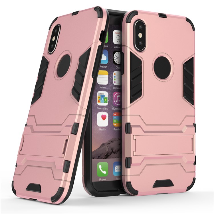 Cool Guard Plástico TPU Caso Traseiro Híbrido Com Kickstand Para Iphone X / 10 5.8 Polegadas - Rose Golod-1