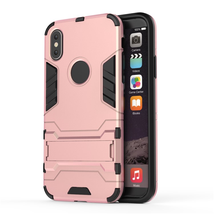 Cool Guard Plástico TPU Caso Traseiro Híbrido Com Kickstand Para Iphone X / 10 5.8 Polegadas - Rose Golod-3