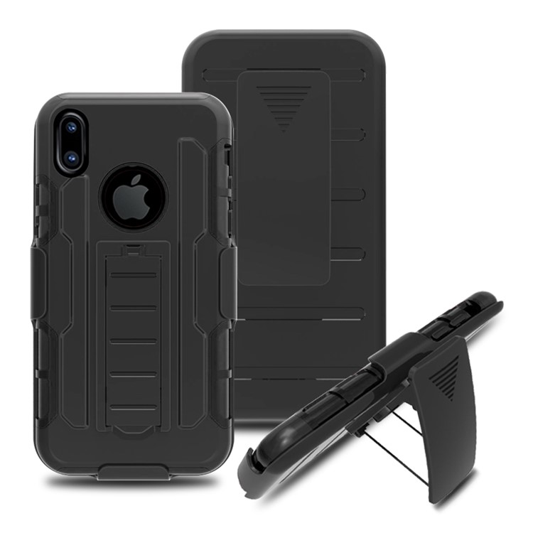Silicone + PC Hybrid Kickstand Protective Phone Case Cover for iPhone 8 - Black-1