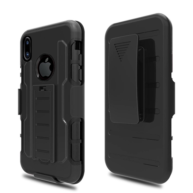 Silicone + PC Hybrid Kickstand Protective Phone Case Cover for iPhone 8 - Black-2