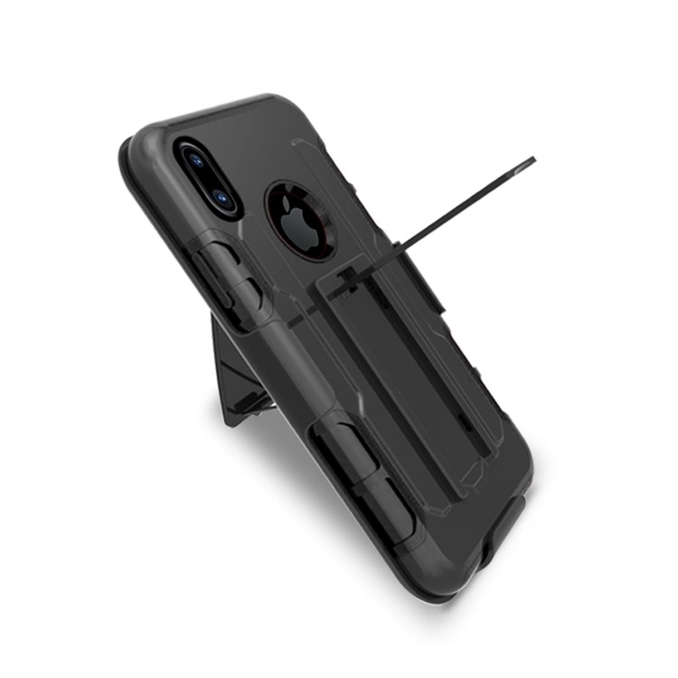 Silicone + PC Hybrid Kickstand Protective Phone Case Cover for iPhone 8 - Black-4