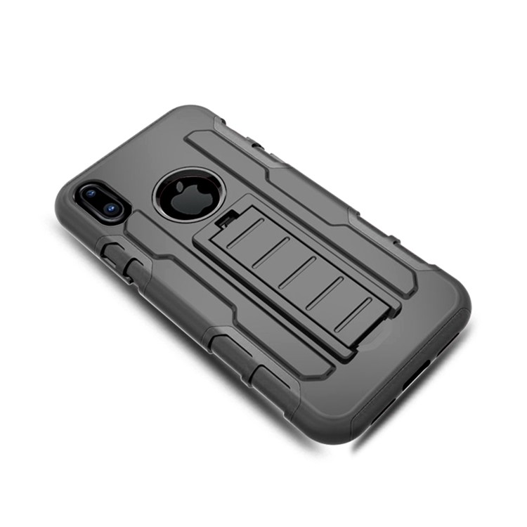 Silicone + PC Hybrid Kickstand Protective Phone Case Cover for iPhone 8 - Black-5