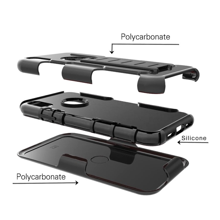Silicone + PC Hybrid Kickstand Protective Phone Case Cover for iPhone 8 - Black-6