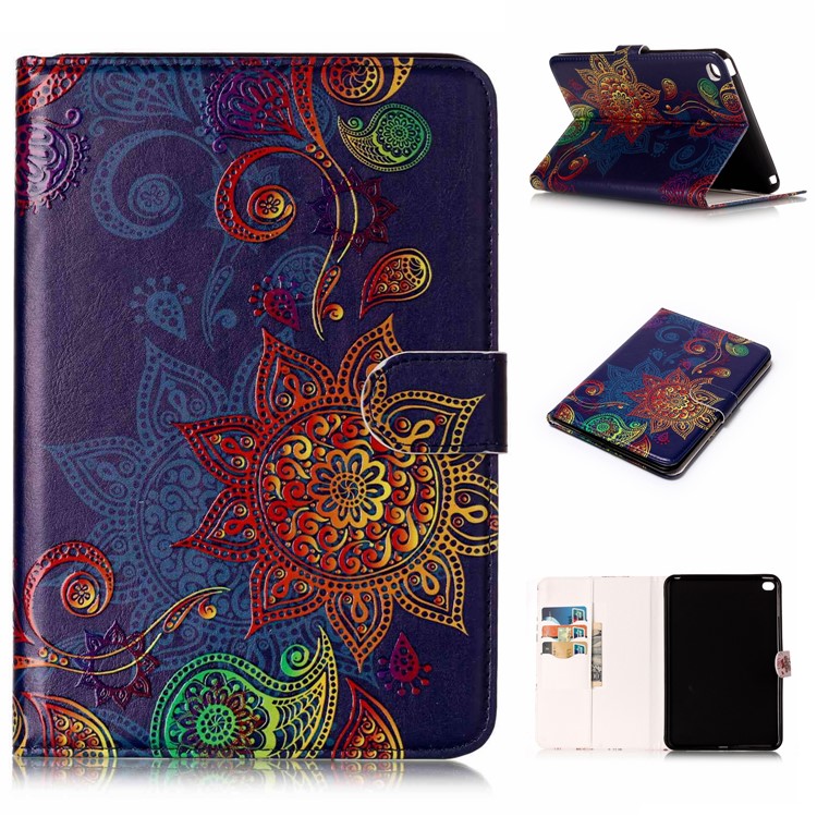 Folio Pattern Printing Embossed Leather Protective Tablet Case for iPad mini 4 - Mandala-1