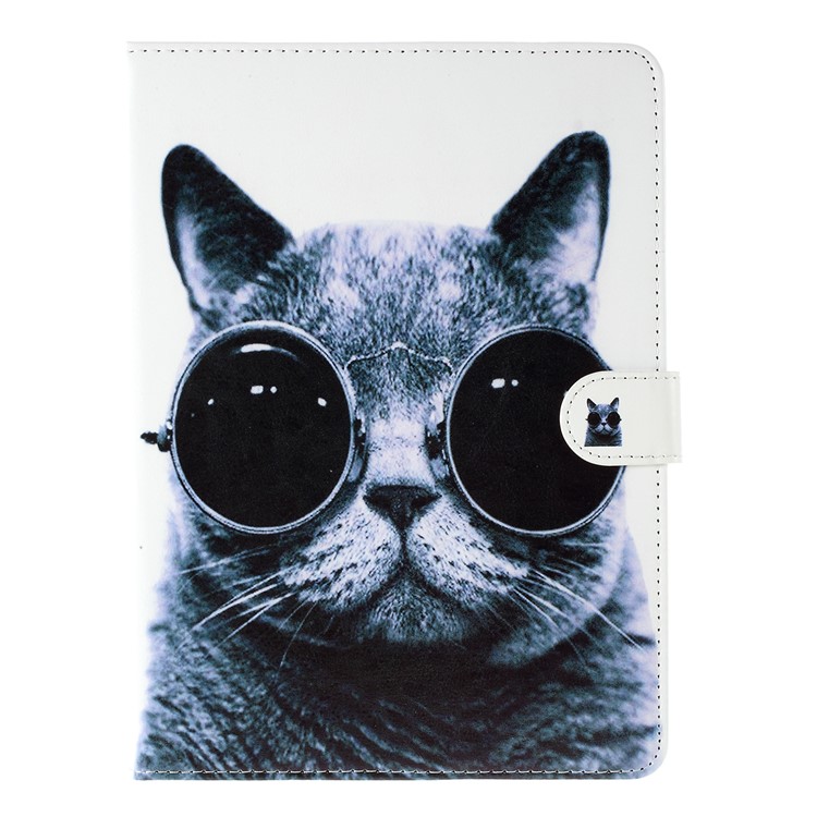 Pattern Printing Embossed Leather Protective Case with Stand for iPad 9.7 (2018) / 9.7 (2017) - Cat Wearing Glasses-1