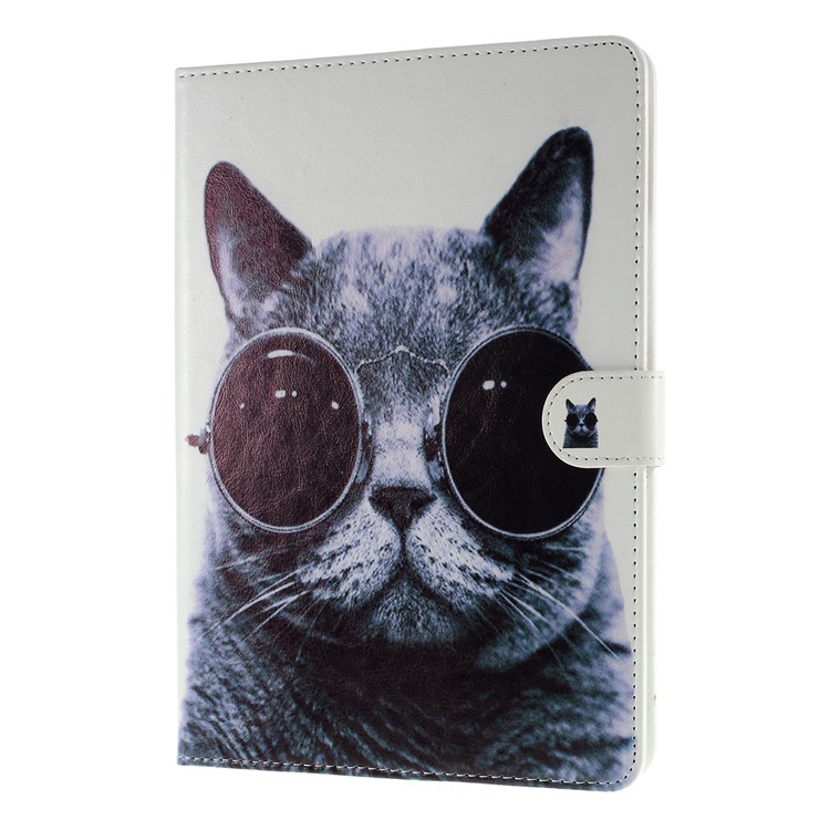 Pattern Printing Embossed Leather Protective Case with Stand for iPad 9.7 (2018) / 9.7 (2017) - Cat Wearing Glasses-2