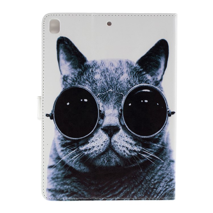 Pattern Printing Embossed Leather Protective Case with Stand for iPad 9.7 (2018) / 9.7 (2017) - Cat Wearing Glasses-3